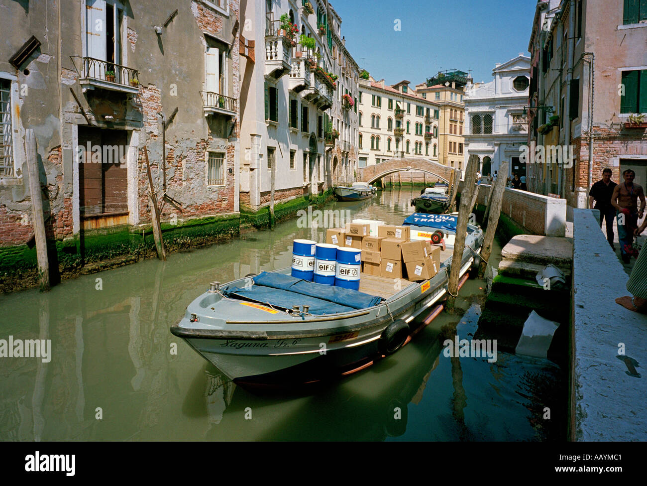 Everything in Venice has to be delivered by small boat Stock Photo