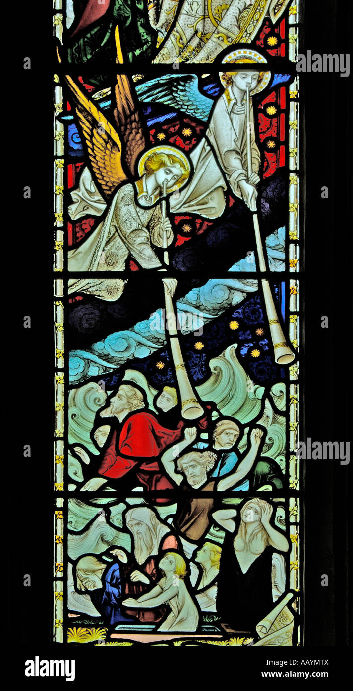 The Lost at the Last Judgement , detail from the Doom window . Church of Saint Michael , Muncaster . Lake District National Park Stock Photo