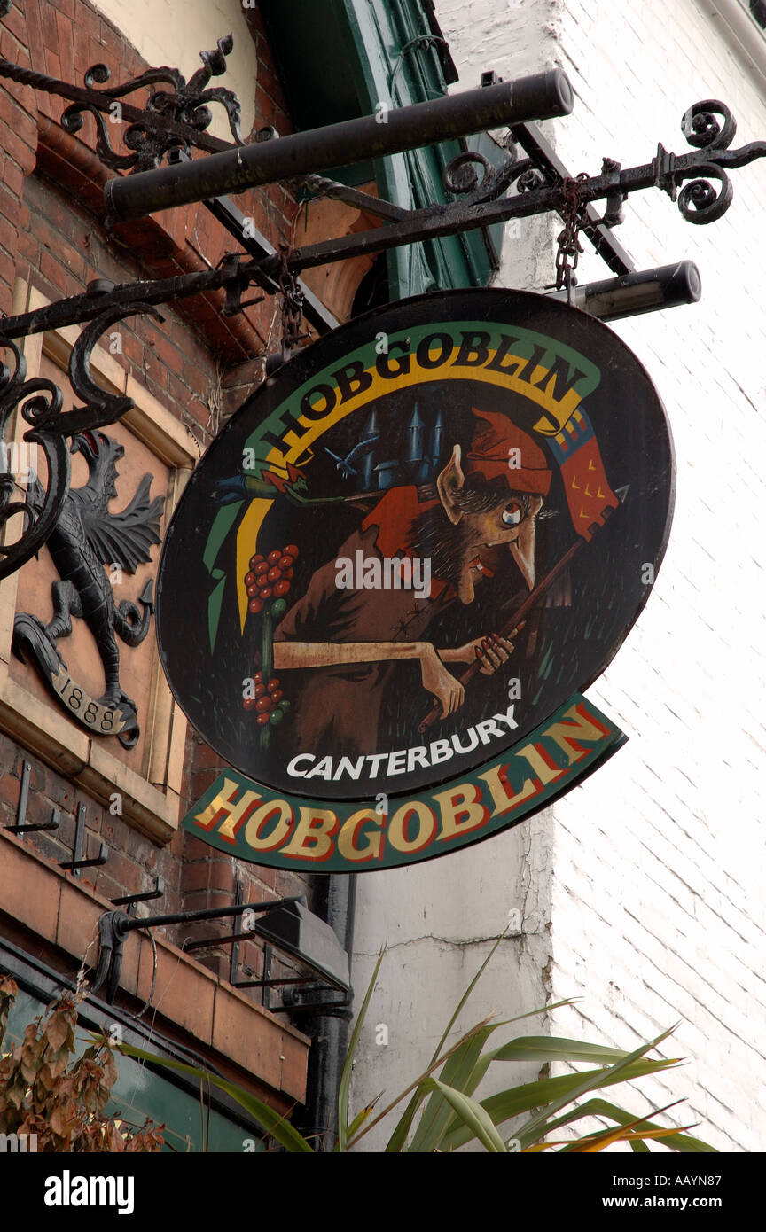 Hobgoblin Pub Sign, Canterbury,  Kent, England, UK, GB. Stock Photo
