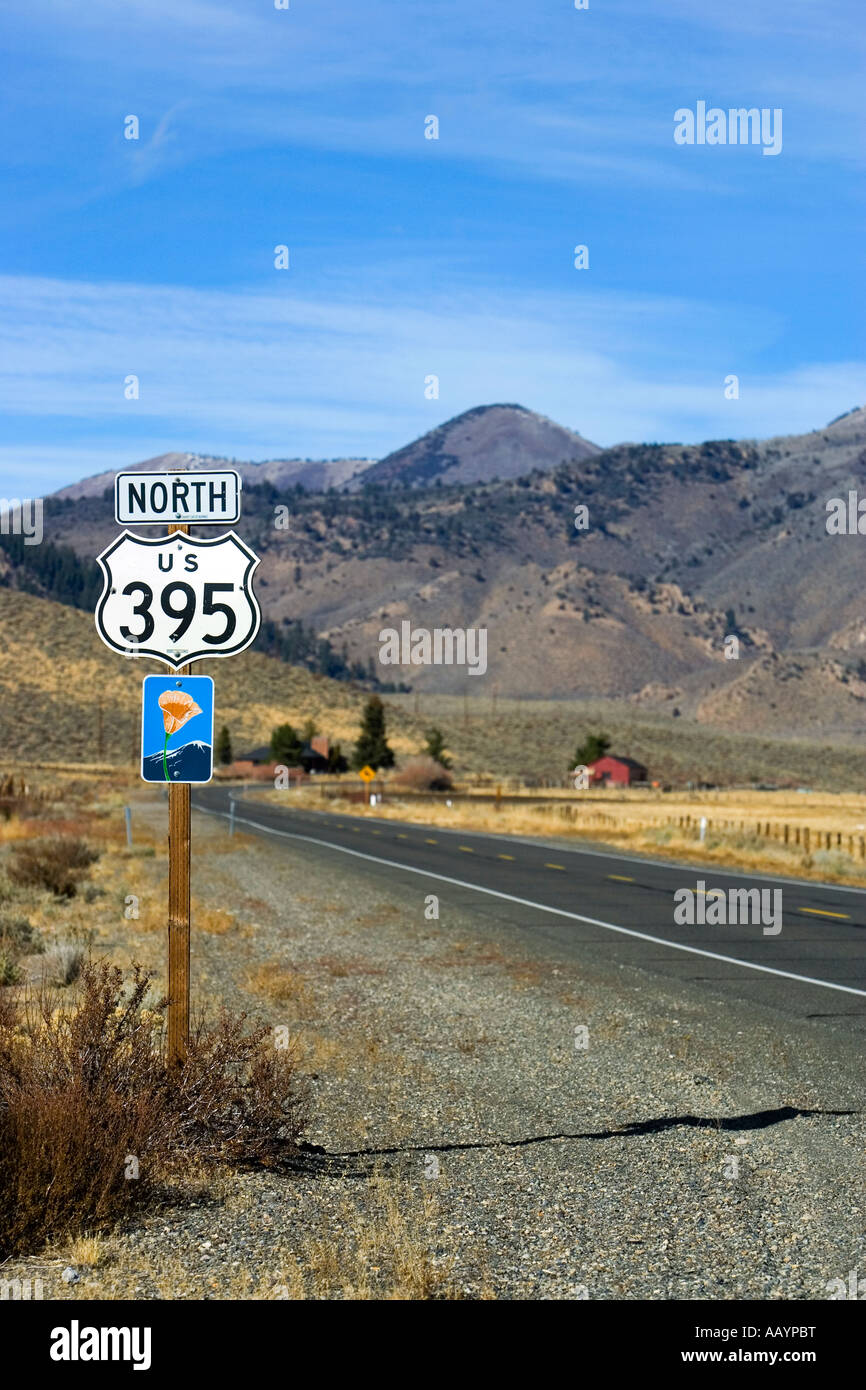 California Highway 395 Road Sign View Stock Photo - Alamy