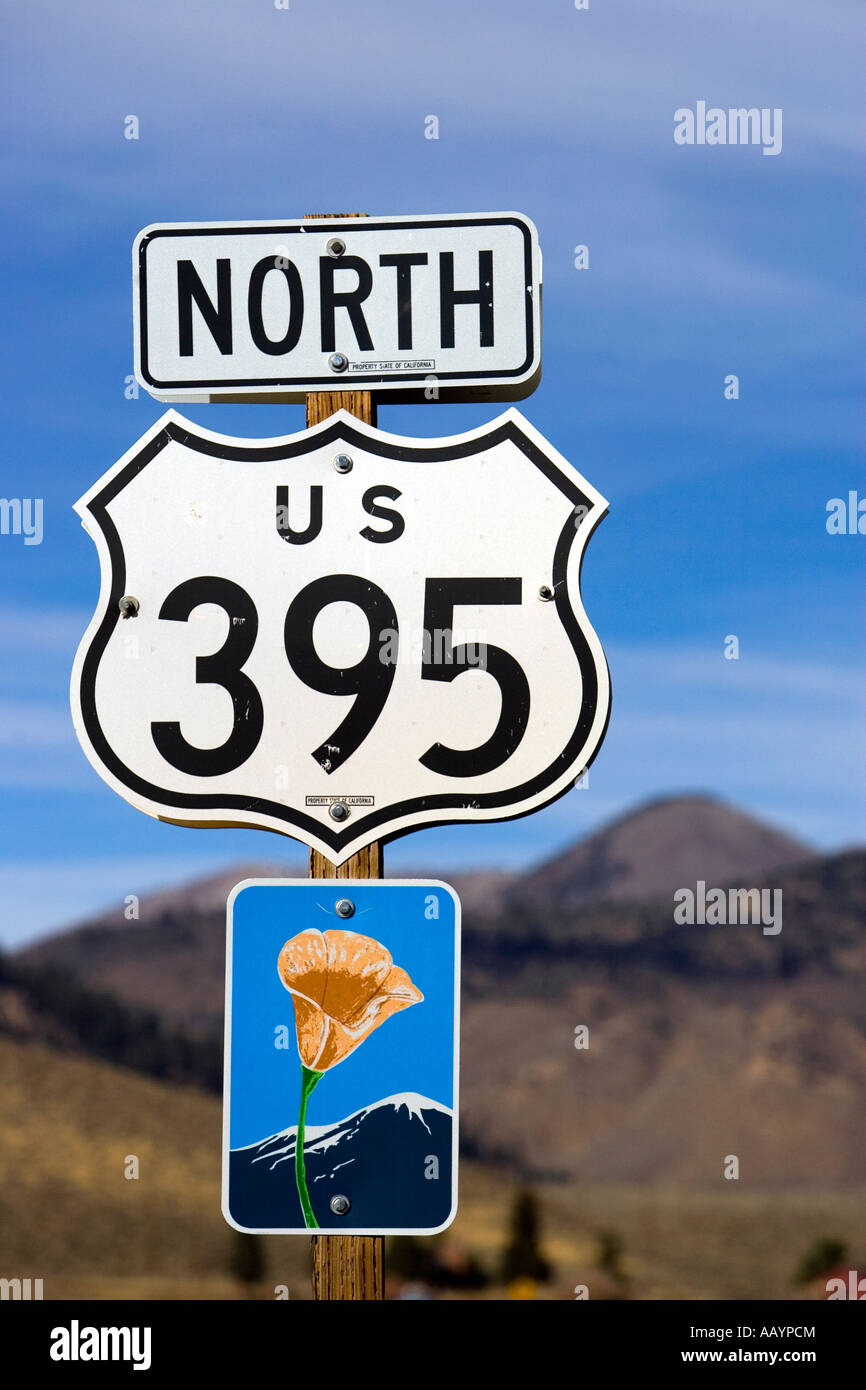 California Highway 395 Road Sign Stock Photo