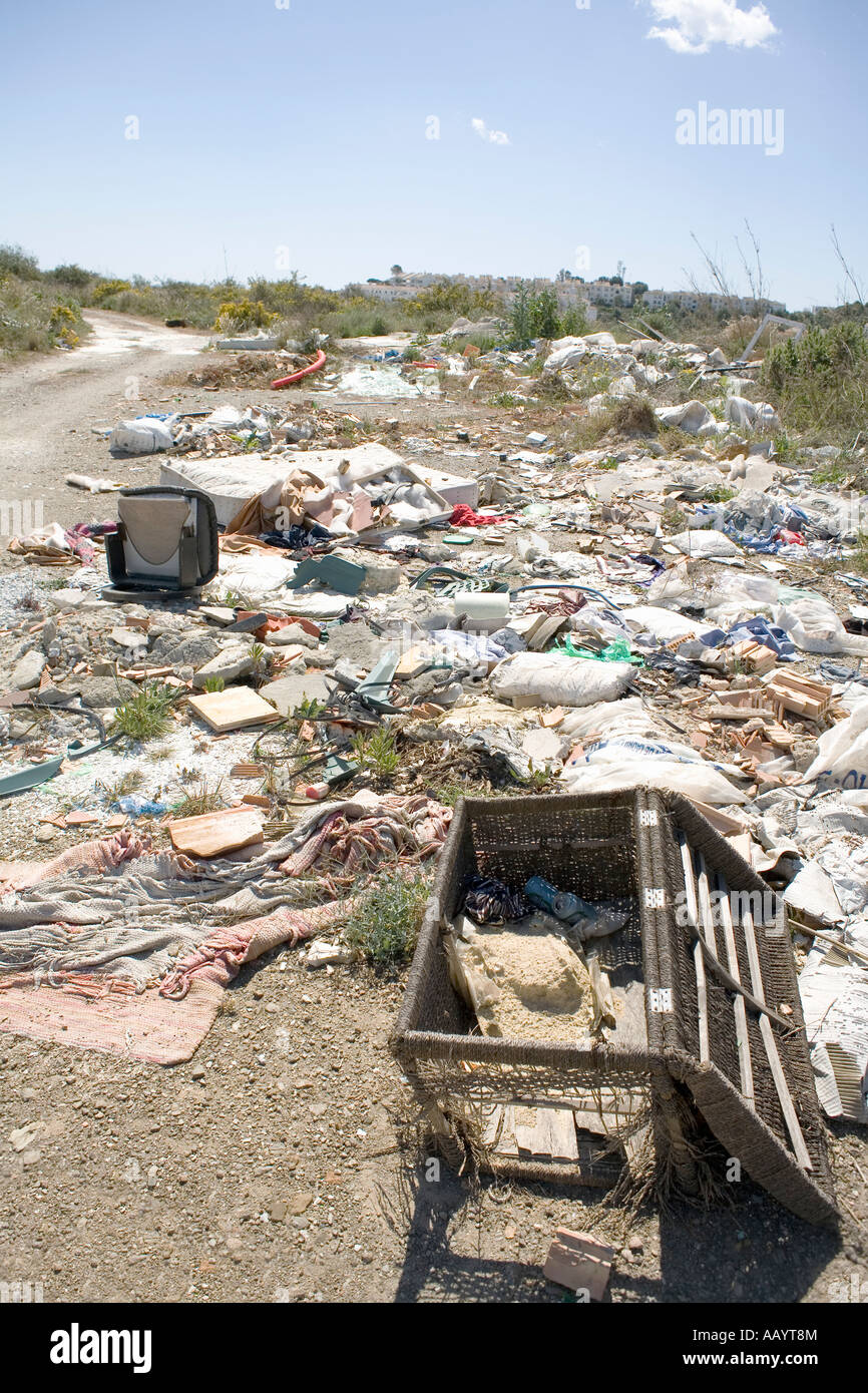 Rubbish and builders rubble dumped in the Spanish countryside Stock