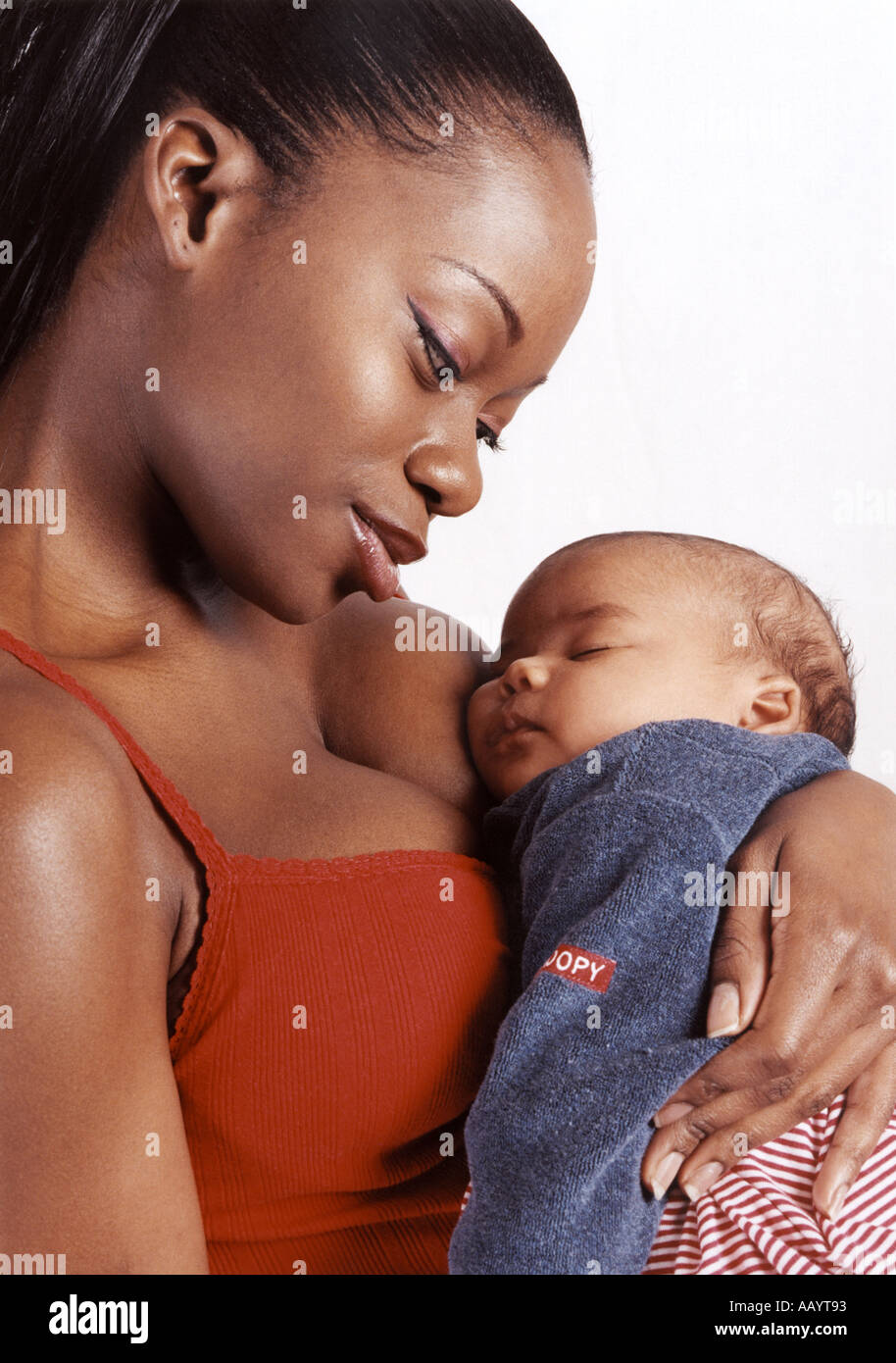Portrait of a Black Woman with a Baby Stock Photo