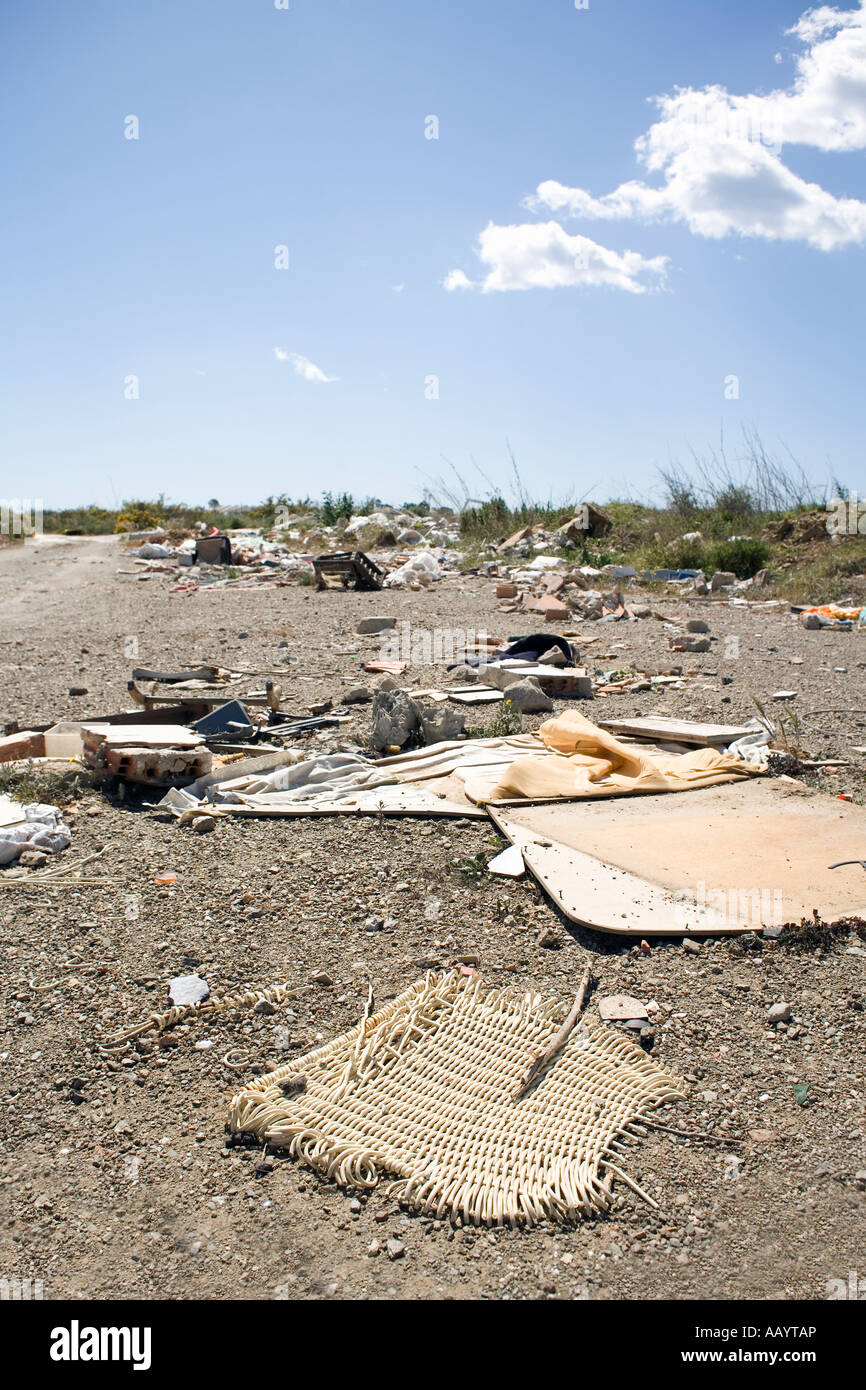 Rubbish and builders rubble dumped in the Spanish countryside Stock