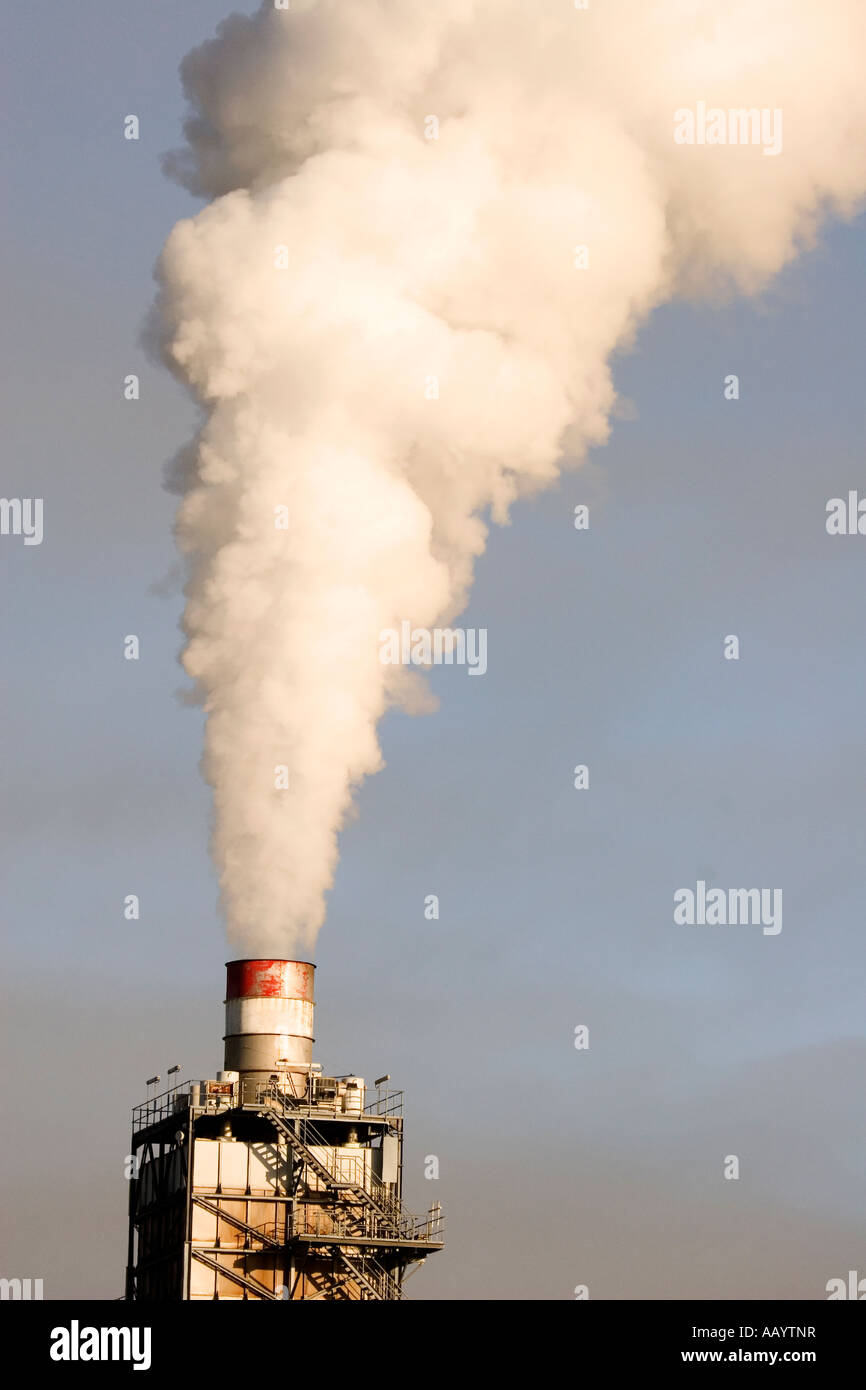 Smoke from factory chimney, near Kilmarnock, Scotland Stock Photo