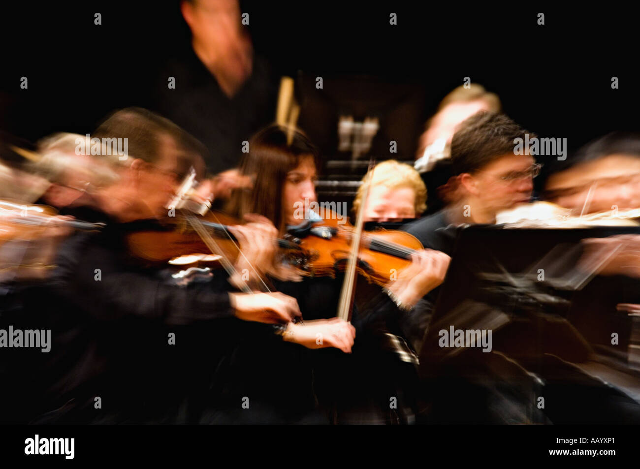 Louisville Orchestra Violinists with Zoom Effect Stock Photo