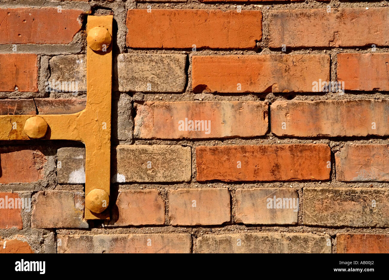 Metal brace on old brick wall in Moose Jaw in scenic Saskatchewan