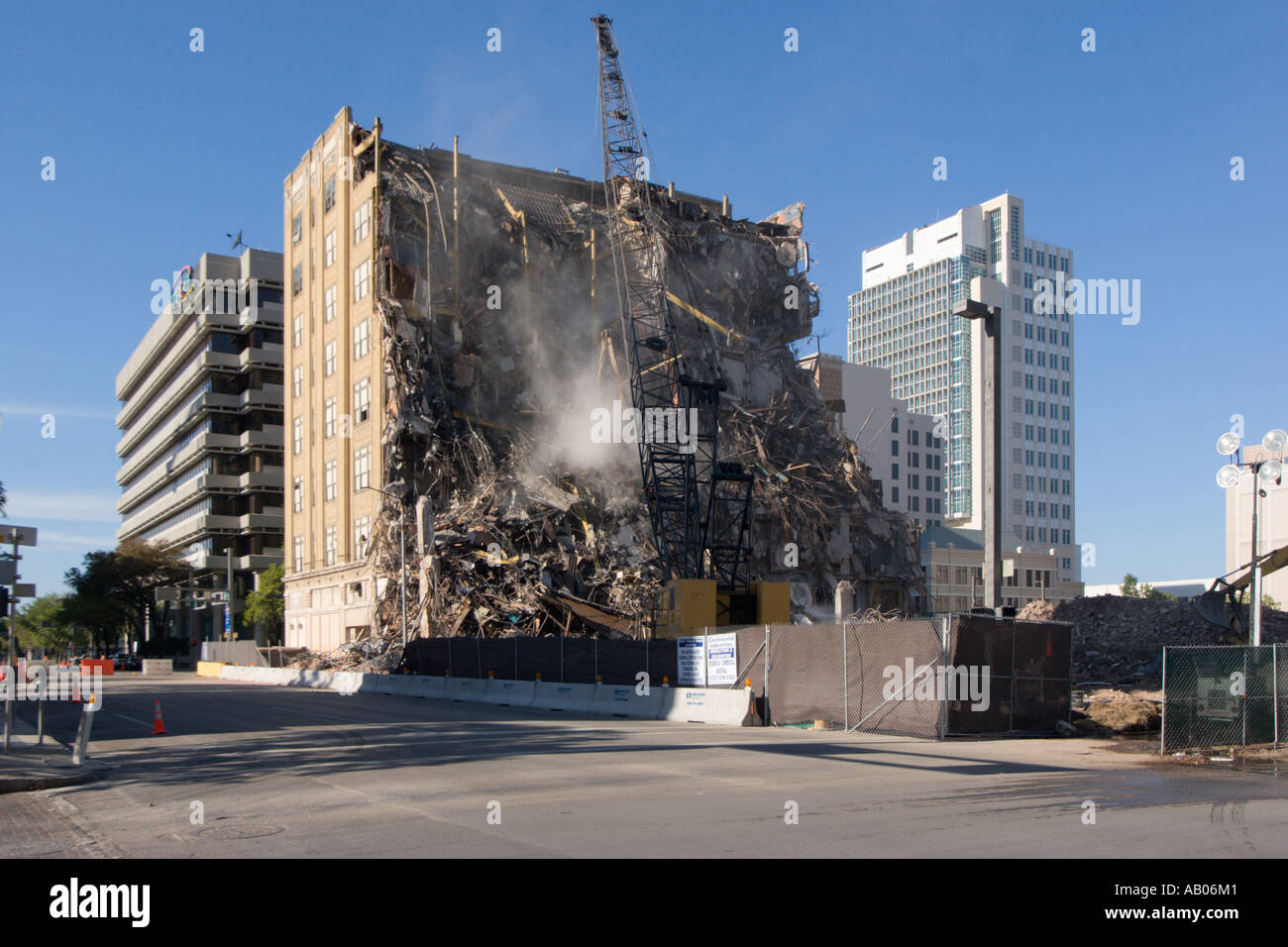 Demolition of Highrise Office Building in Downtown Tampa, FL Stock Photo