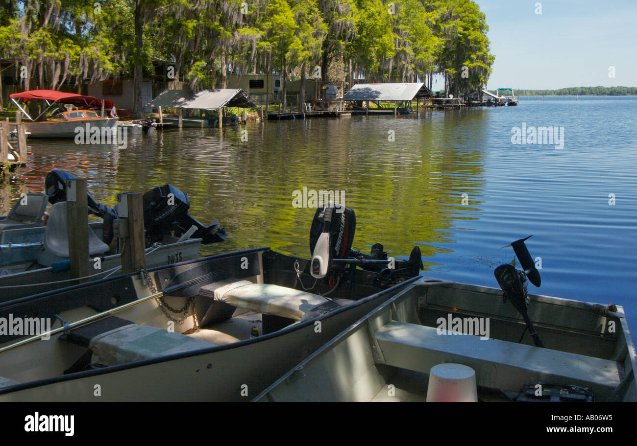 Fishing Boats Line the Marina at Lake Rousseau, Florida, USA Stock