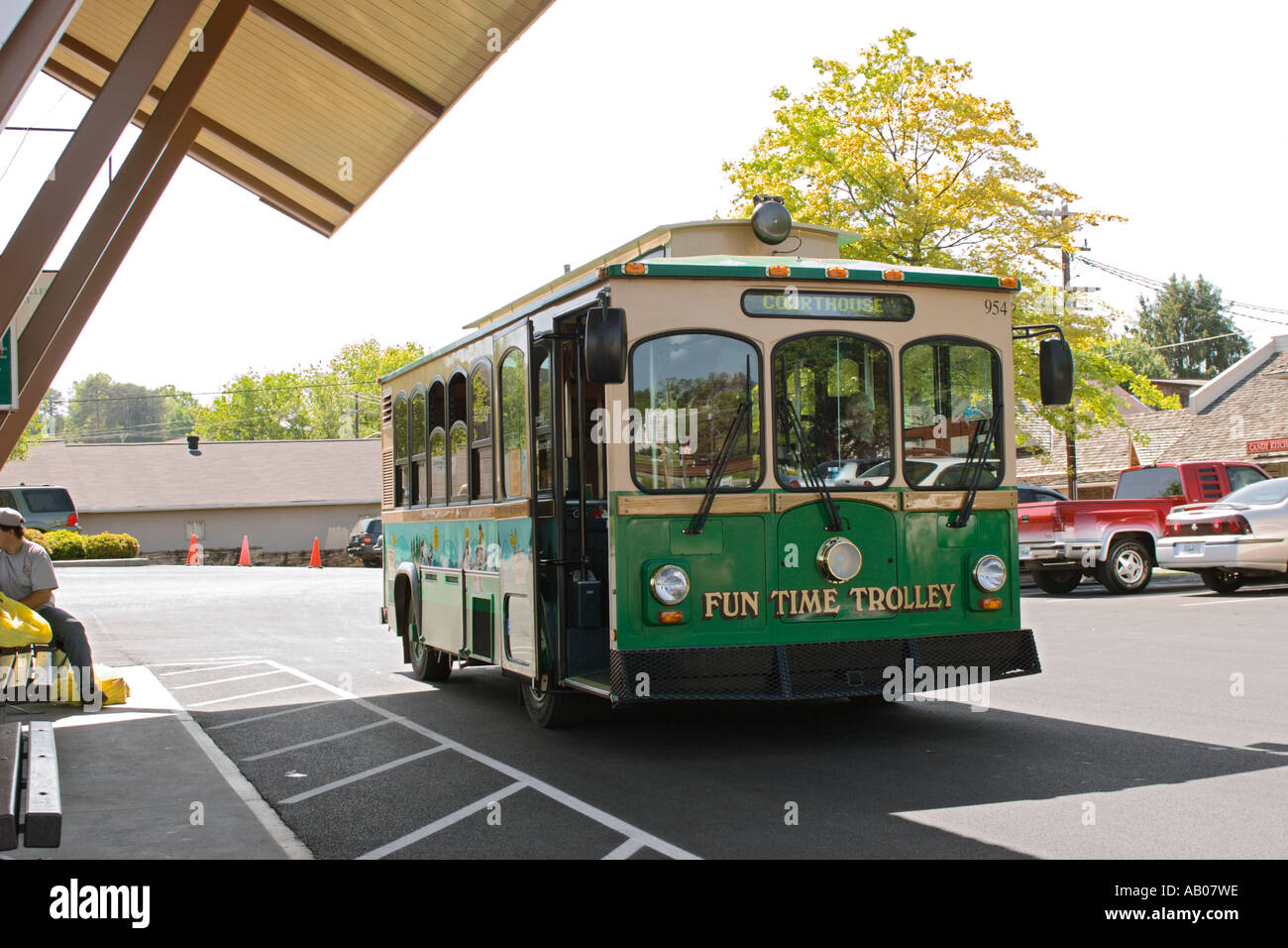 Pigeon Forge Fun Time Trolley busses carry tourists throughout the city of Pigeon  Forge Tennessee, USA Stock Photo - Alamy