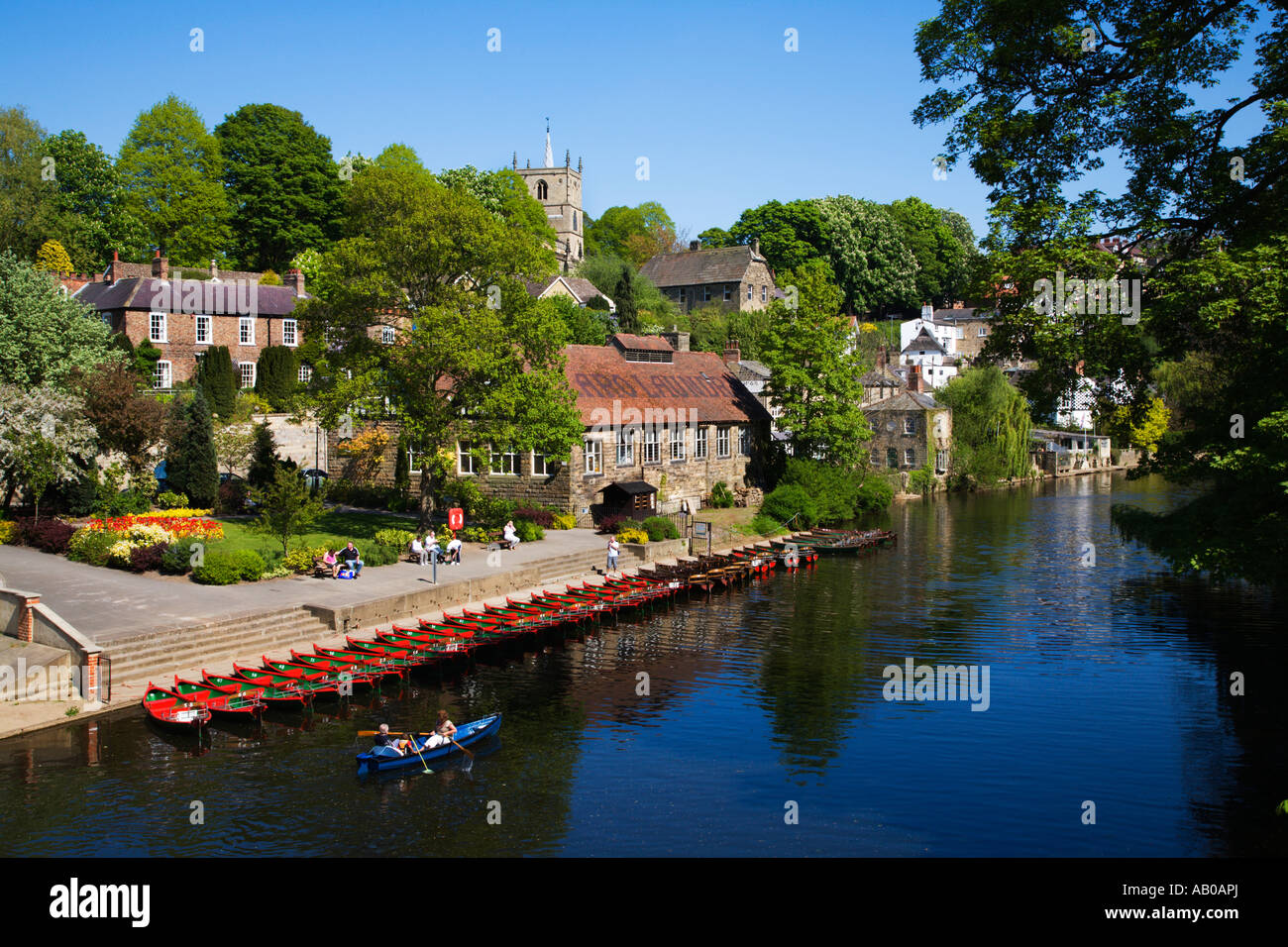 Rowing boats on the River Nidd in Spring at Knaresborough North
