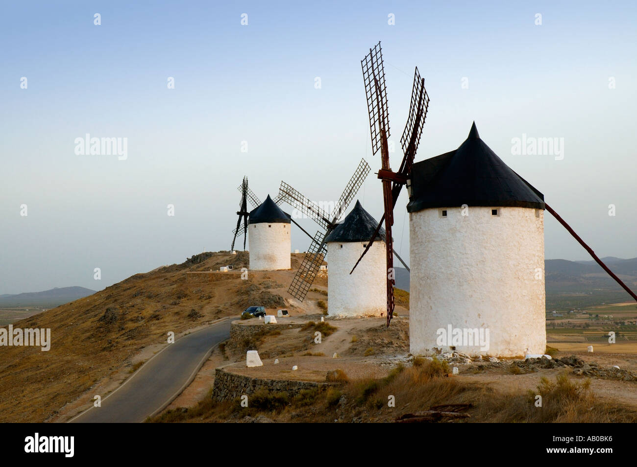 Europe Spain Castilla La Mancha Toledo Province Consuegra Windmills on Ruta del Quijote Tourist Route of Don Quijote Stock Photo