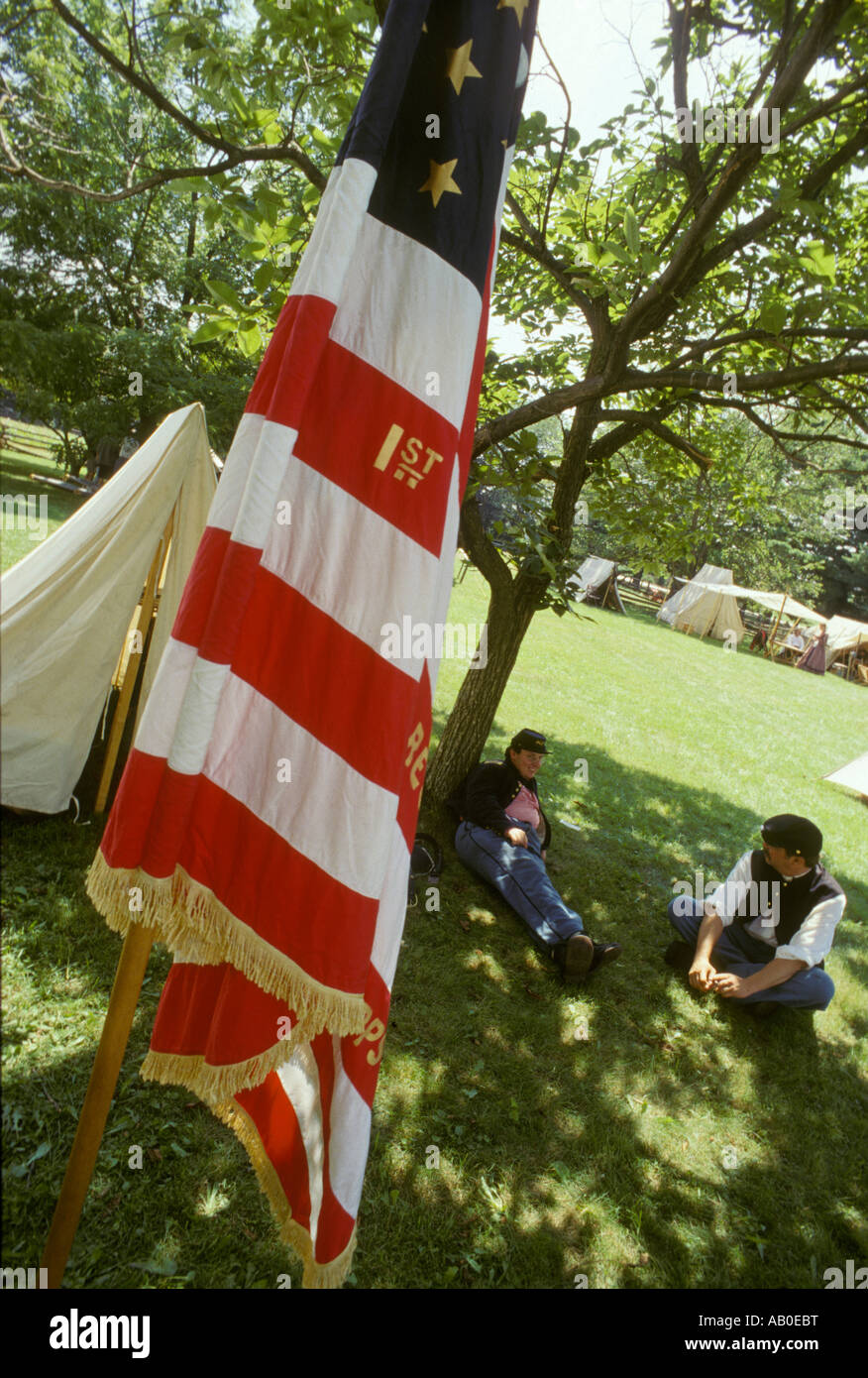 Civil war reenactors encampment flag Lancaster PA Pennsylvania USA Stock Photo