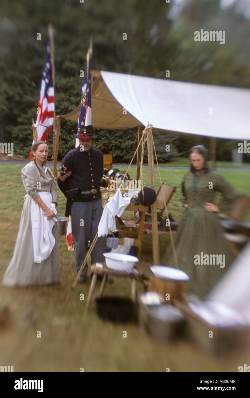 Civil war reenactors encampment women field hospital Lancaster PA Pennsylvania USA Stock Photo