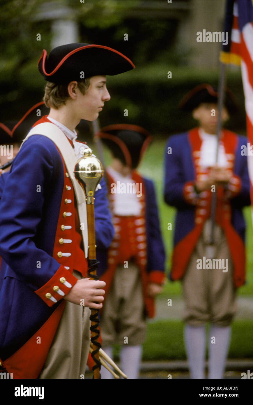 USA revolutionary war reenactors fife & drum corps band musicians Stock