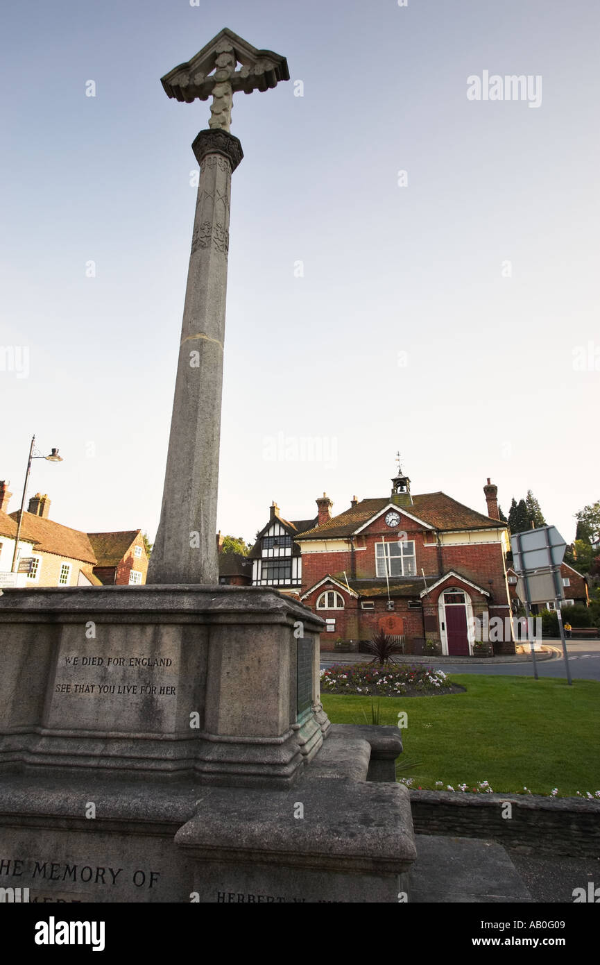 War memorial and Old Town Hall in the town of Haslemere Surrey England UK Stock Photo