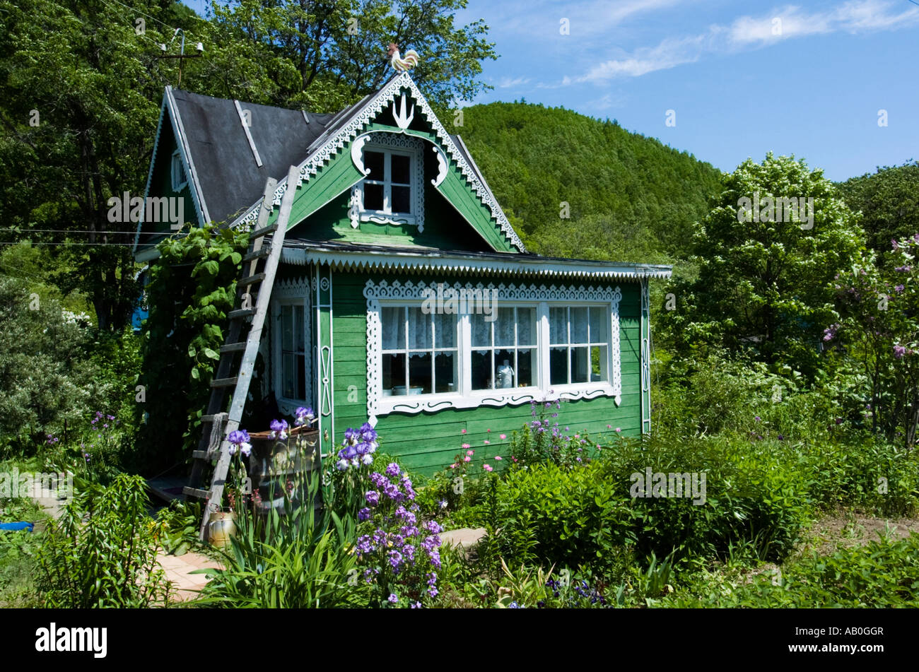 Beautiful wooden dacha cottage in rural Sakhalin Island Russia Stock ...
