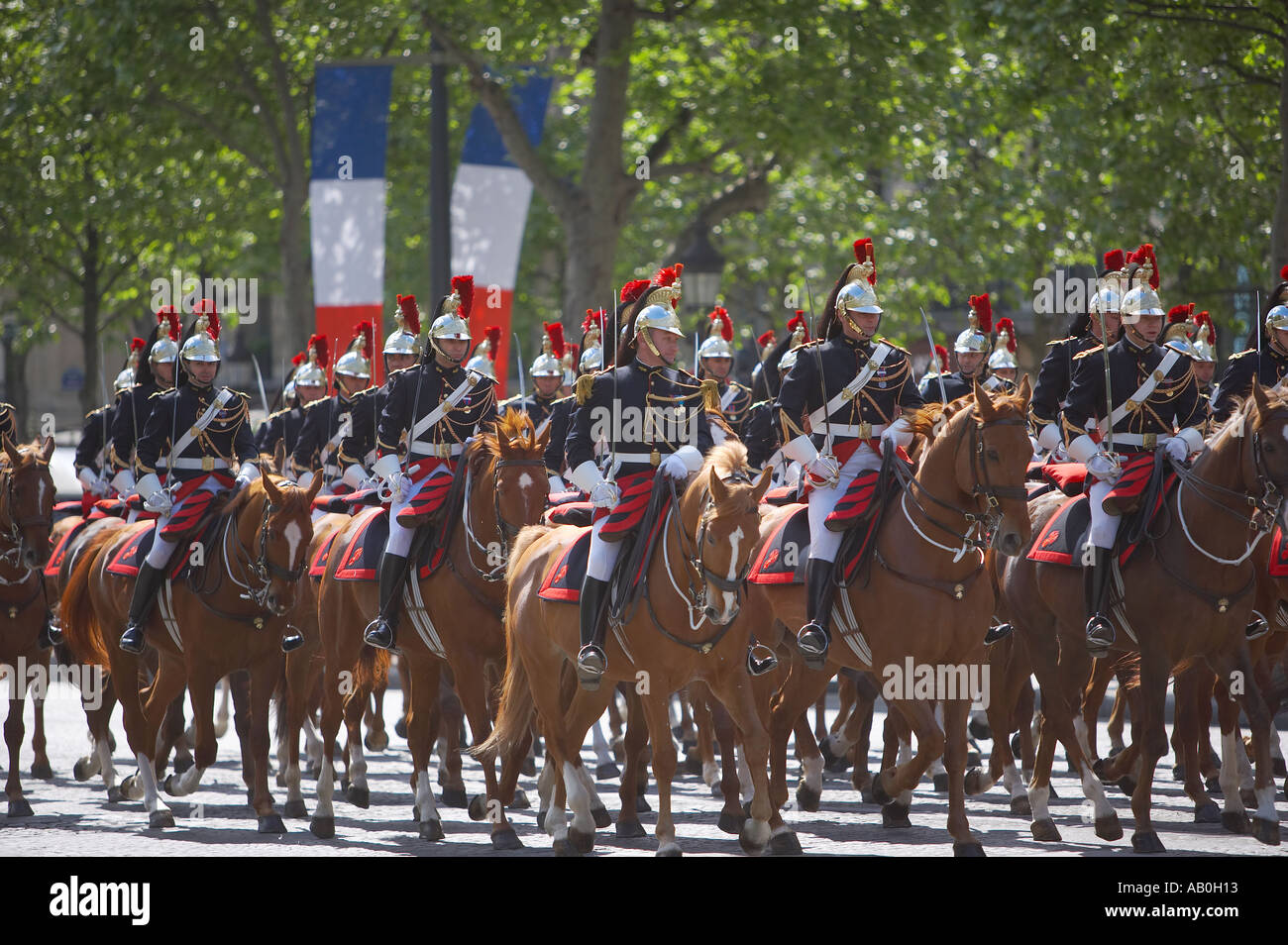 French Cavalry Presidential escort on the Champs Elysses Paris France Stock Photo