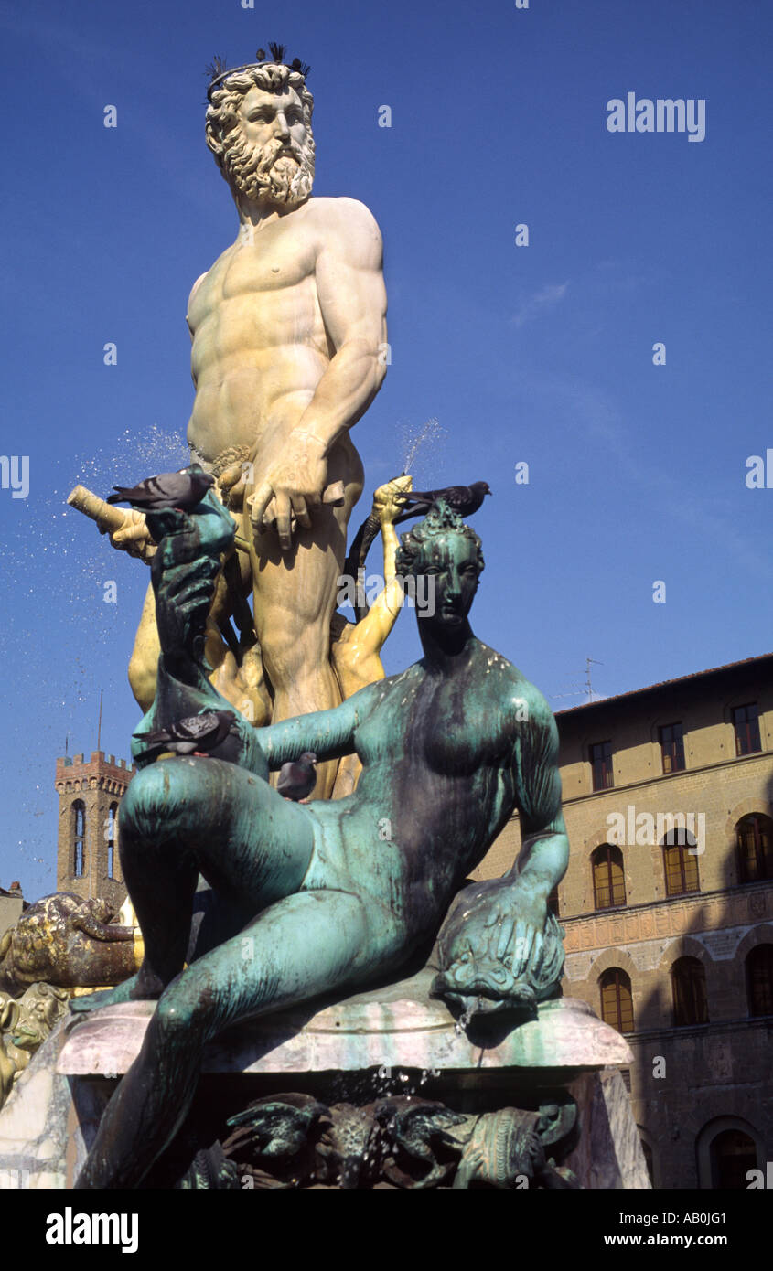 Statue of Neptune in Florence Piazza della Signora by Bartolomeo Ammannati Michaelangelo s apprentice Stock Photo