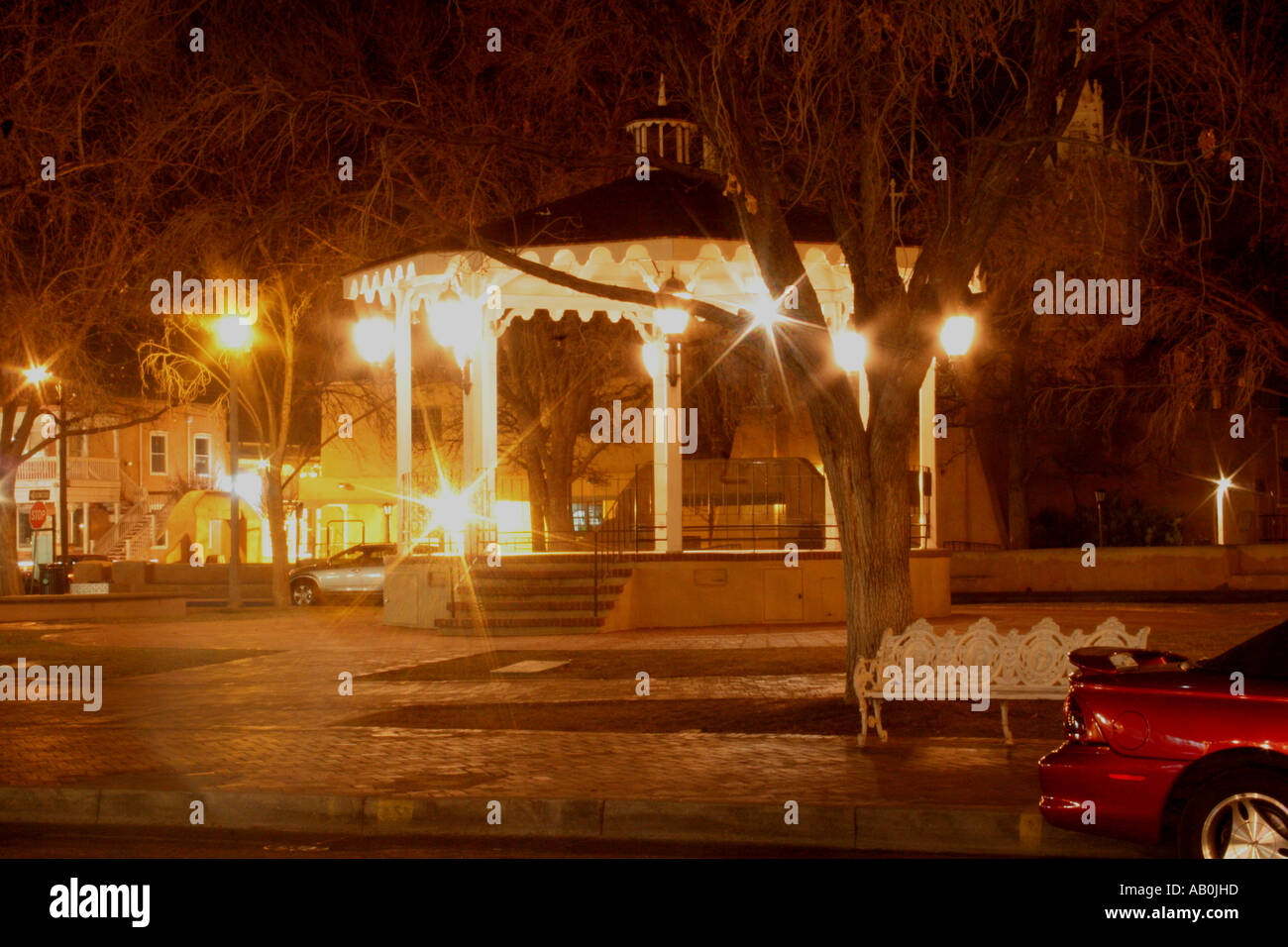 Gazebo in Albuquerque N.M. town square, at night Stock Photo Alamy