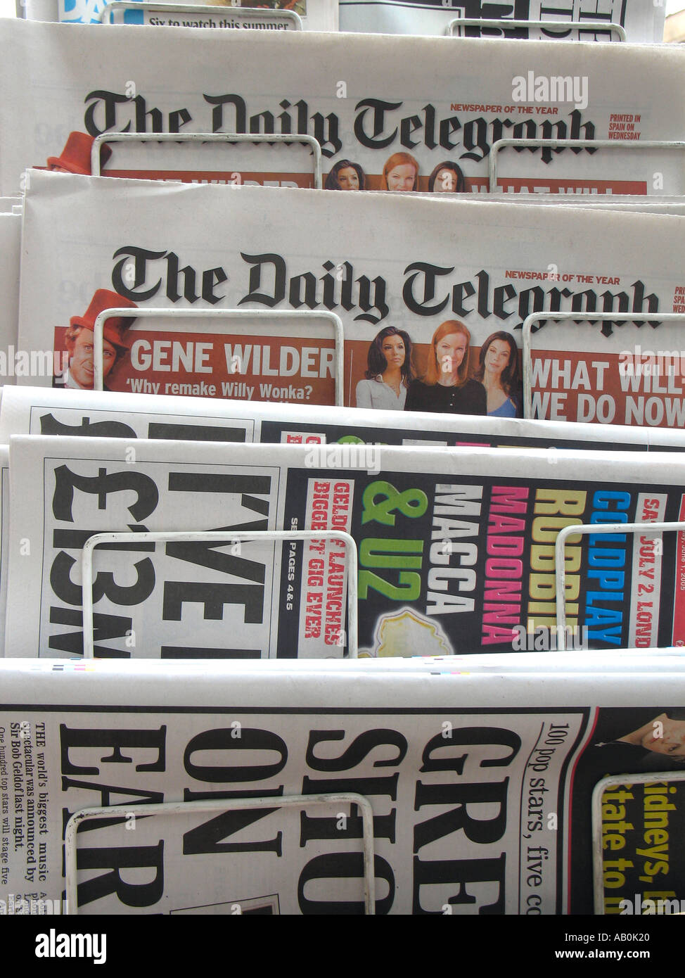 British Newspapers in a Shelve Stock Photo