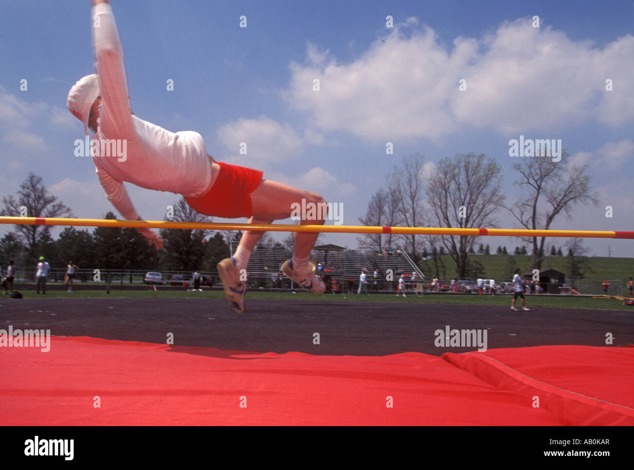 Saginaw Michigan High jump masters competition at the USA Track and Field Michigan championships Stock Photo