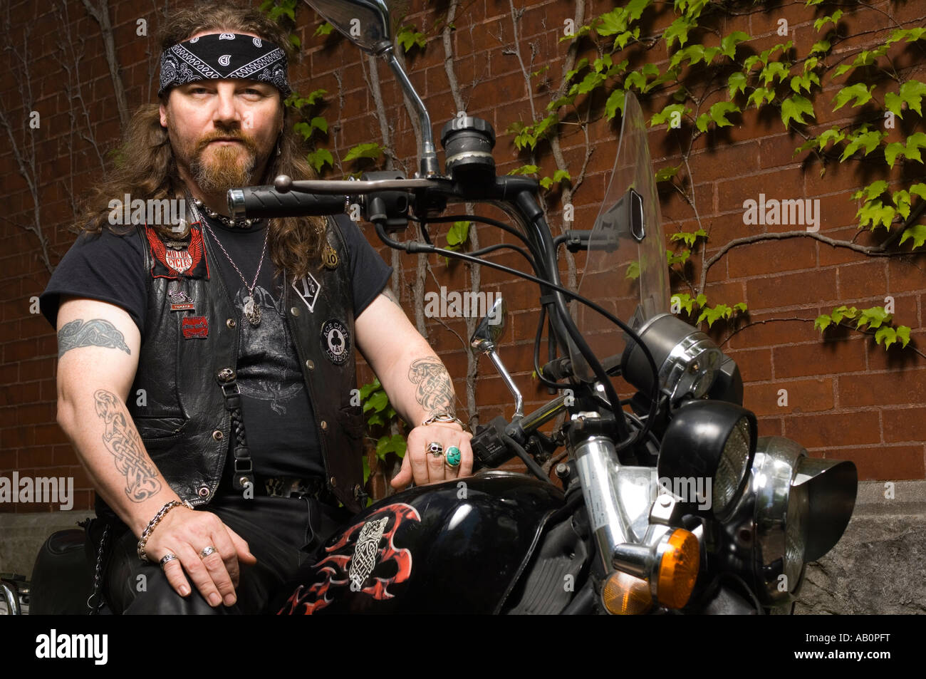 Cool biker with bandana Stock Photo
