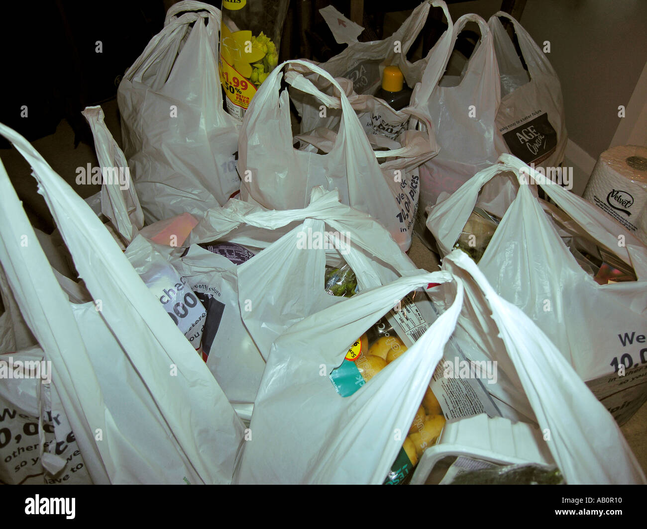 The weekly shop carrier bags from Supermarket Stock Photo - Alamy