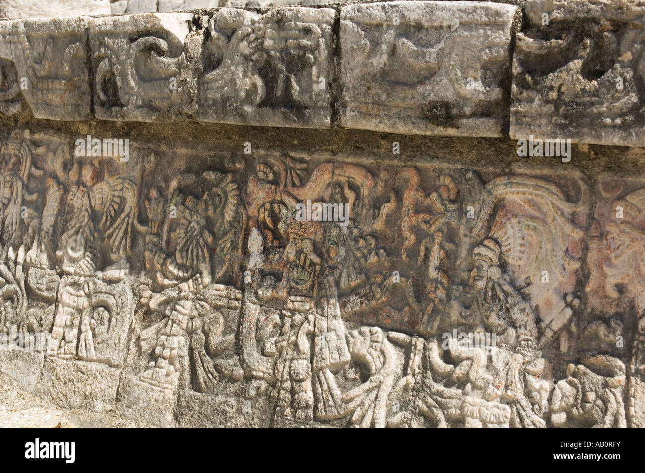 Wall carvings on the lower walls of the Ball Court, Chichen Itza