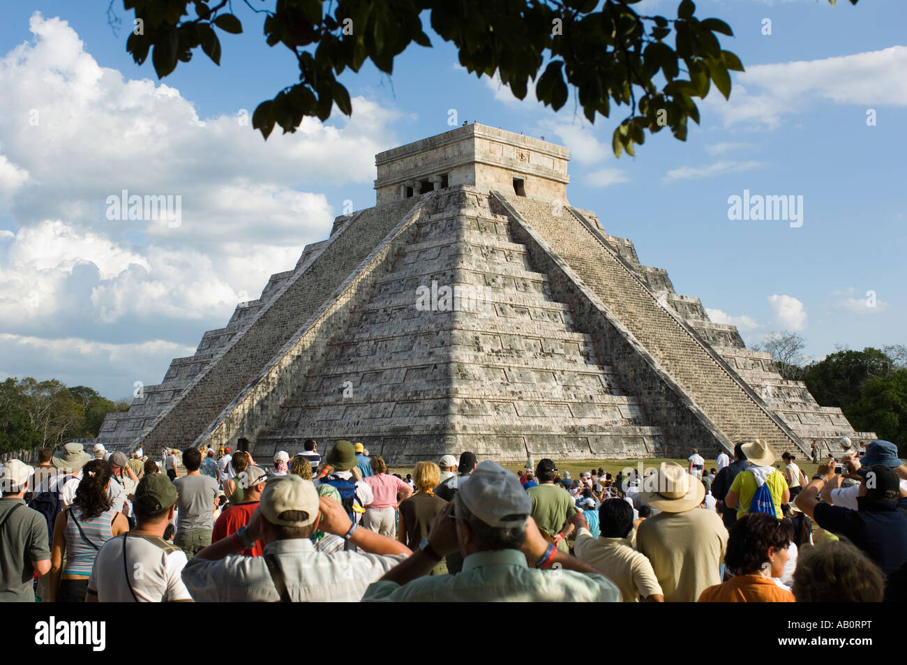 Giant serpent shadow cast down the pyramid during equinox Stock Photo
