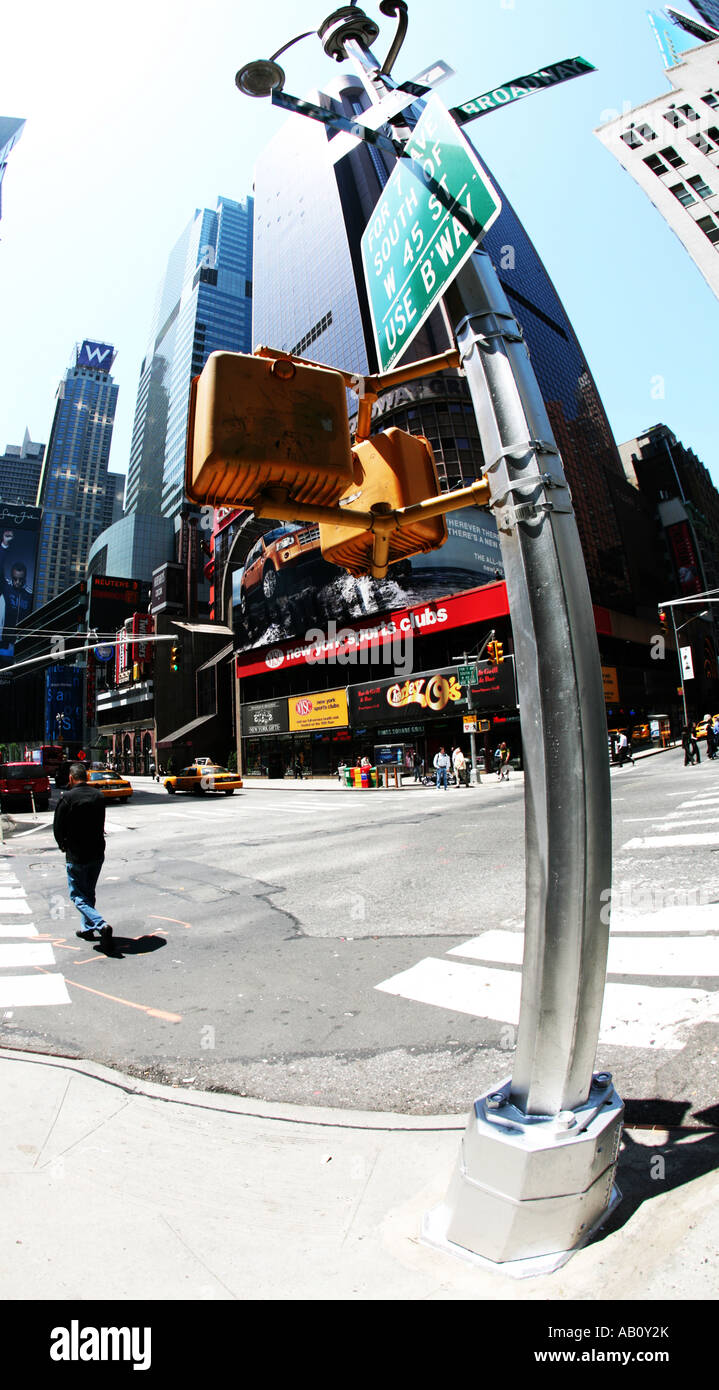 A wide angle abstract view of Boradway Junction New York on a bright sunny day in may 2007 Stock Photo