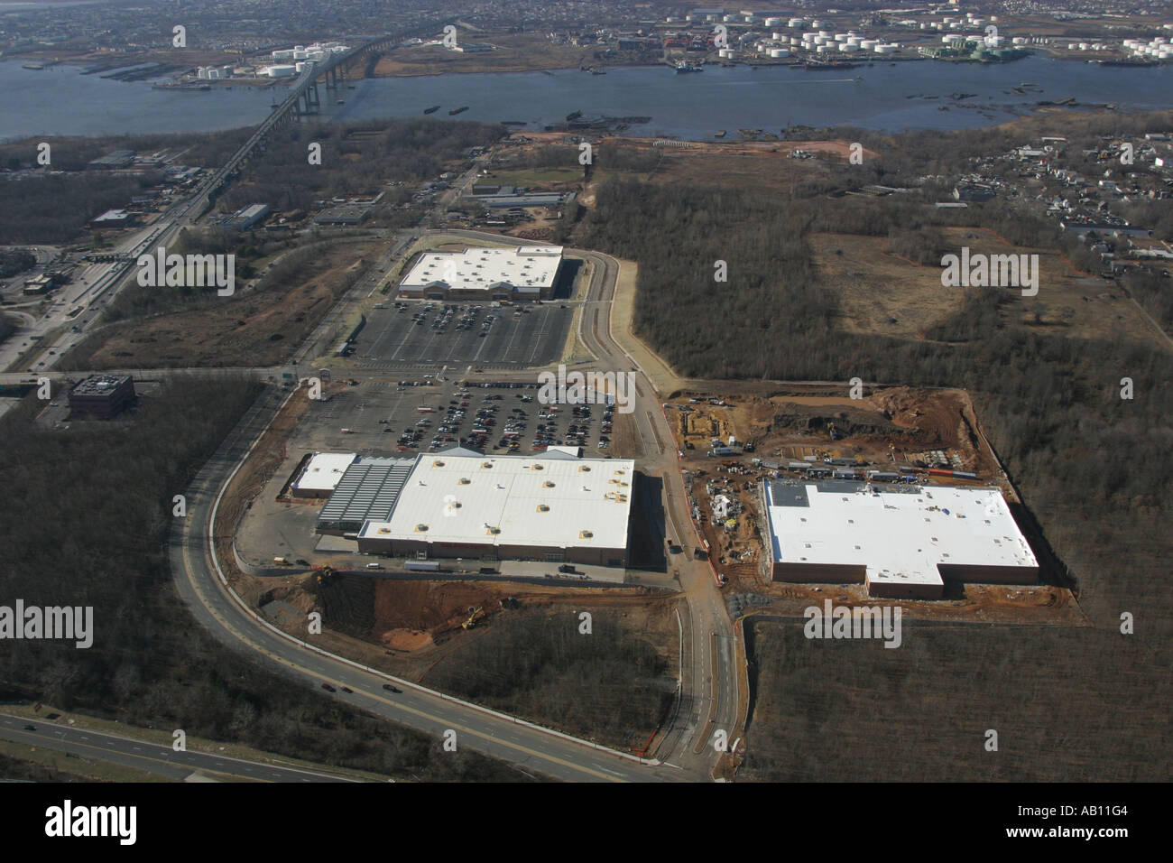 Aerial view of stores under construction in Staten Island, New York, U ...