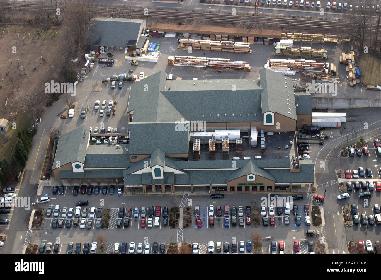 Aerial view of shopping center located in Madison, New Jersey Stock