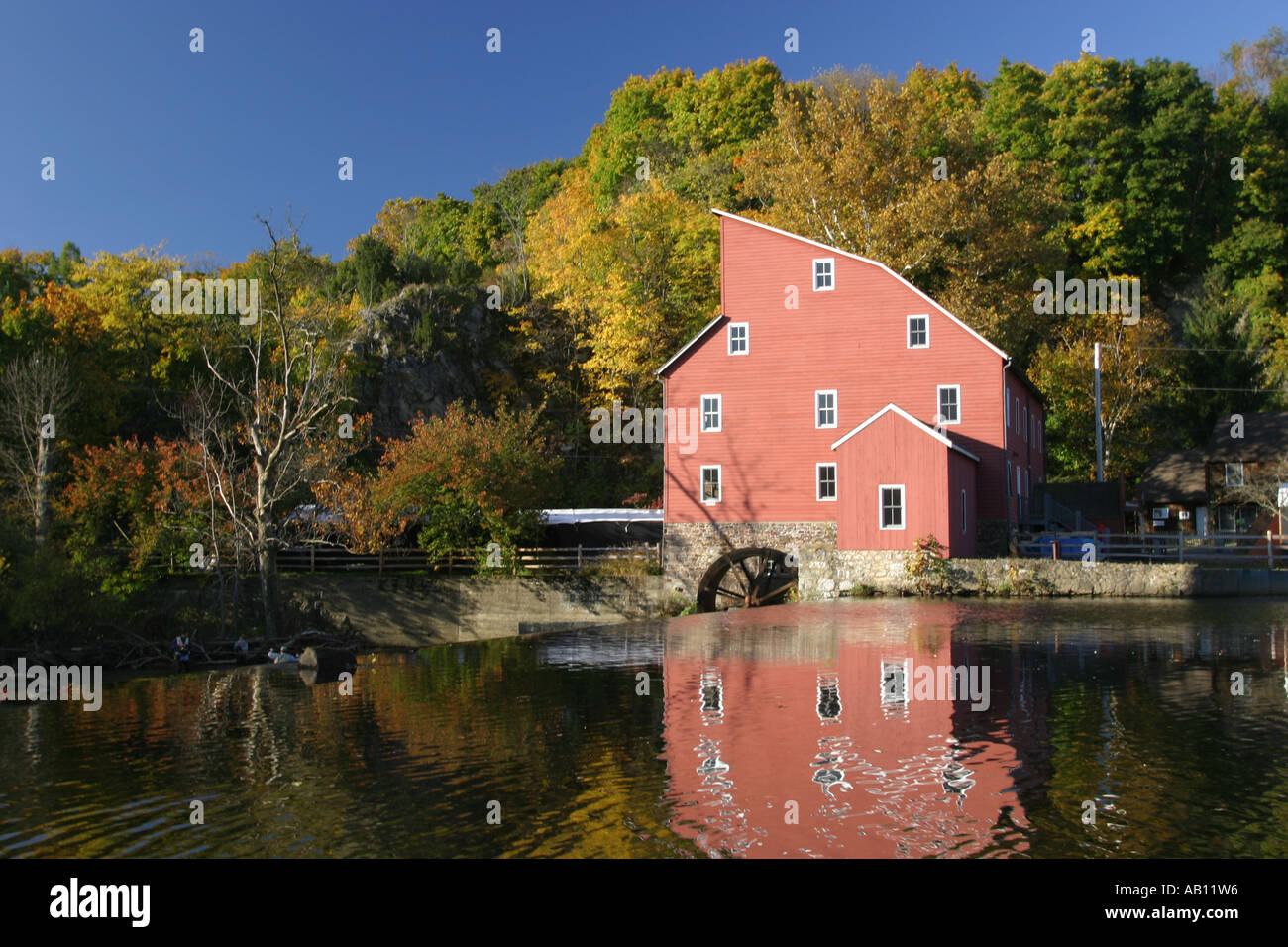 Clinton's landmark Red Mill, located in Hunterdon County, New Jersey, U.S.A. Stock Photo