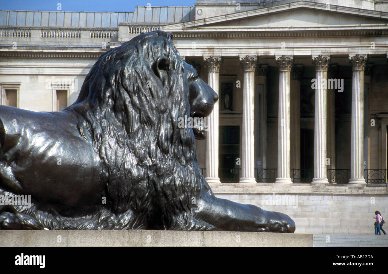 Landseer Lion and National Gallery Trafalgar Square London Stock Photo