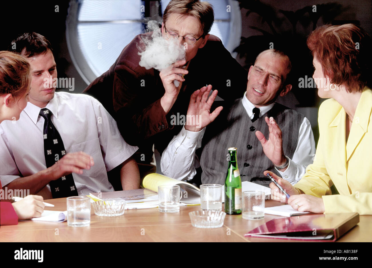 Business Meeting Smoker Nonsmoker Conflict Stock Photo Alamy