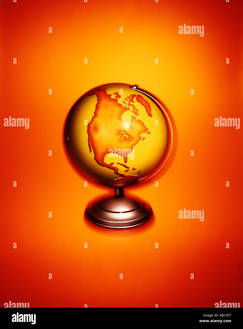 north America globe on orange background Stock Photo