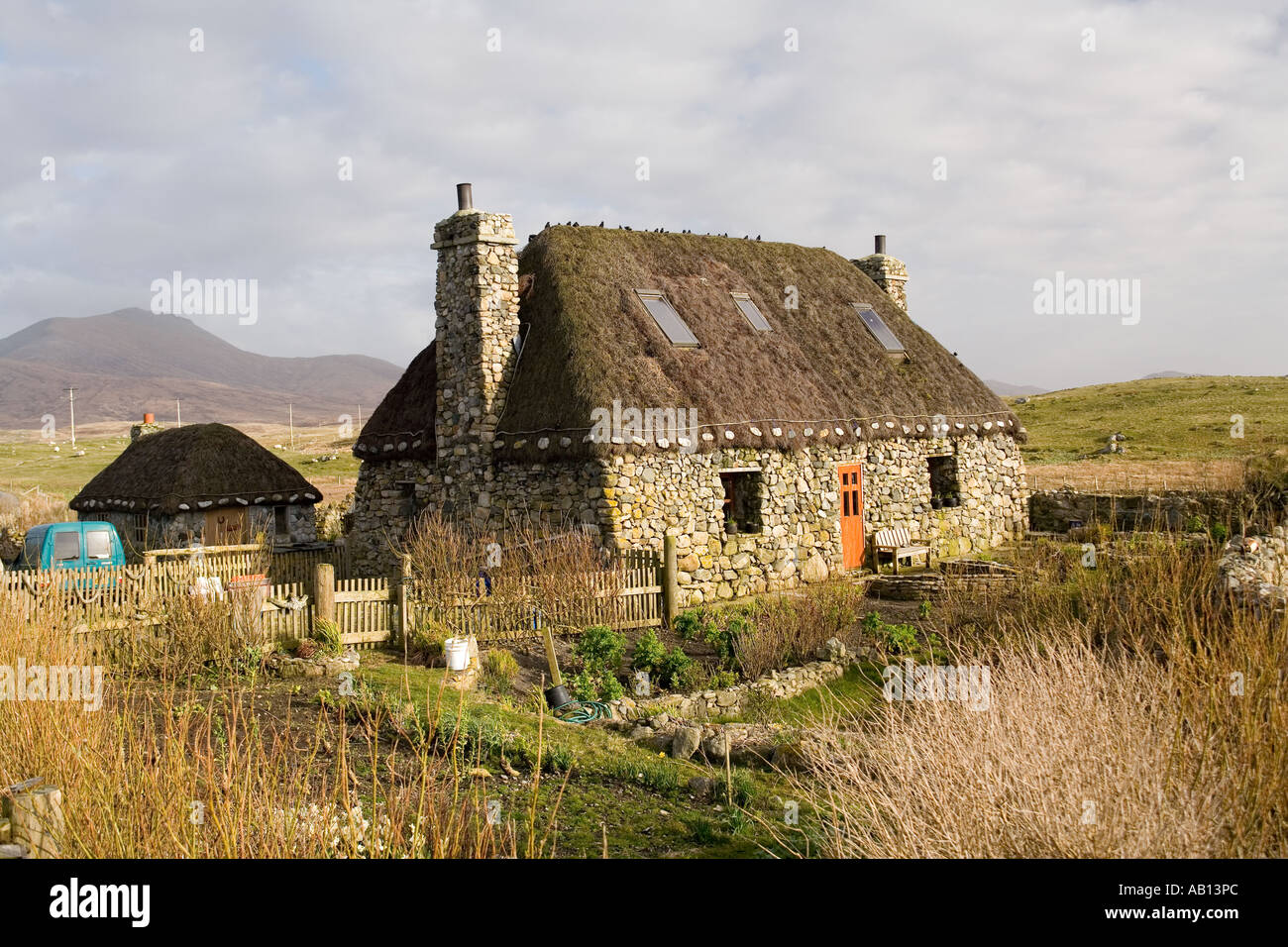 UK Scotland Western Isles Outer Hebrides South Uist Howmore restored whitehouse Stock Photo