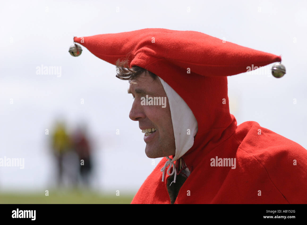 Jester at medieval joust Pendennis Castle Falmouth Cornwall UK Stock Photo