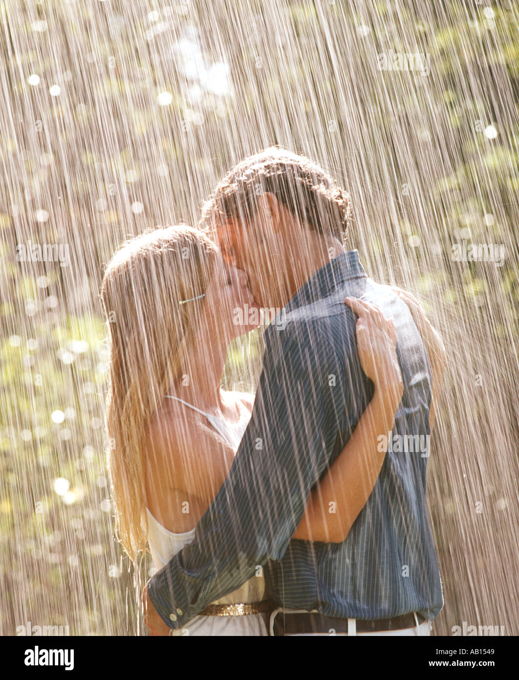 Romantic Couple Kissing In Rain Stock Photos Romantic Couple