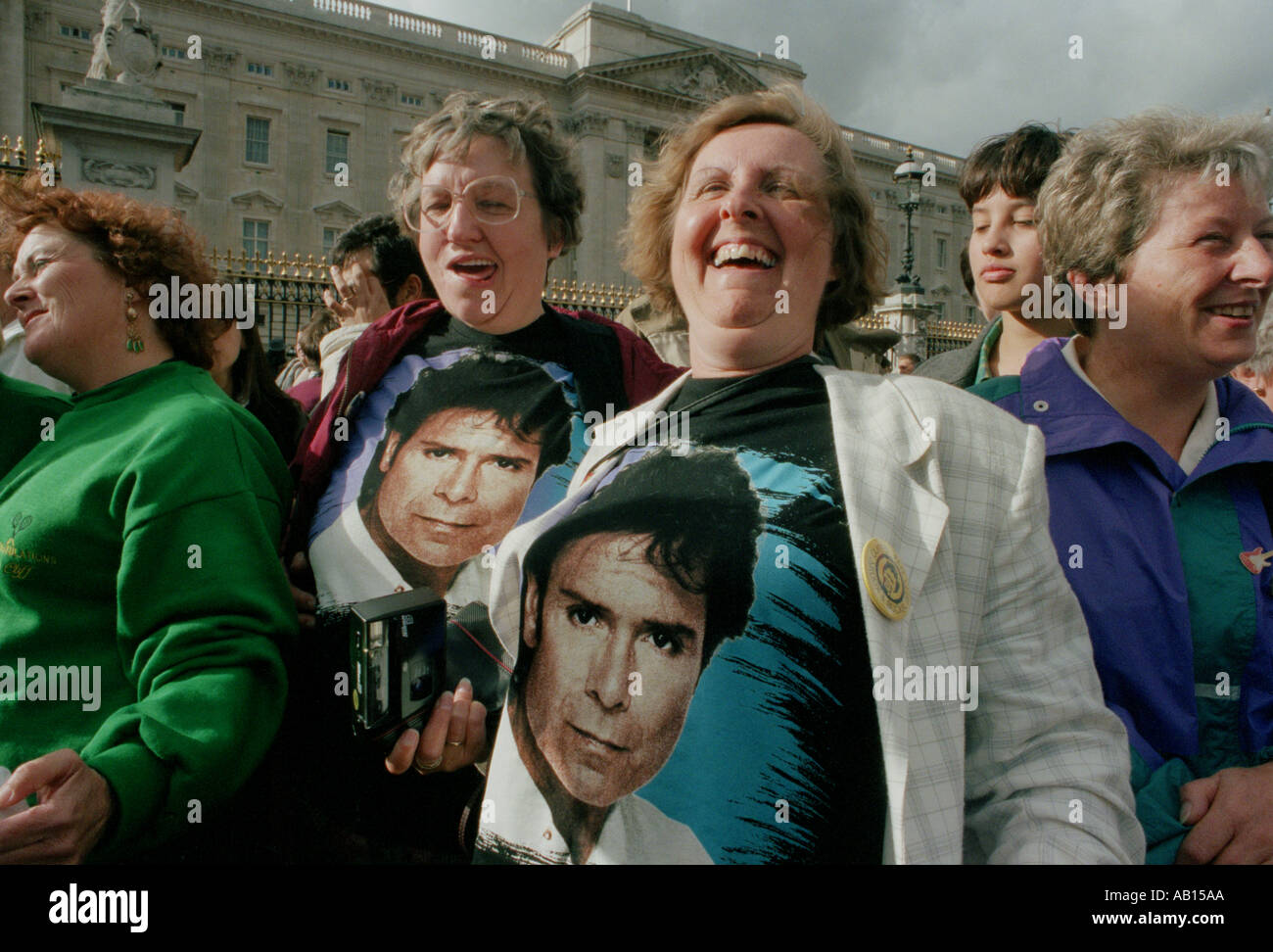 Cliff Richard fans celebrate his being awarded a knighthood at Buckingham Palace London Stock Photo