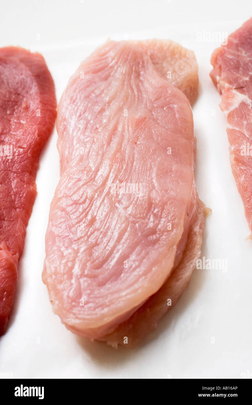 Turkey escalope between veal and pork escalopes FoodCollection Stock