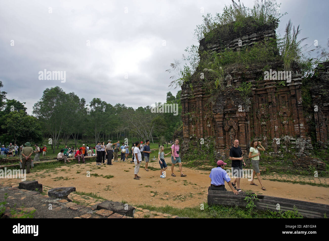 Scores of visitors arrive at the Cham temple archaeological site My Son near Hoi An Vietnam Stock Photo