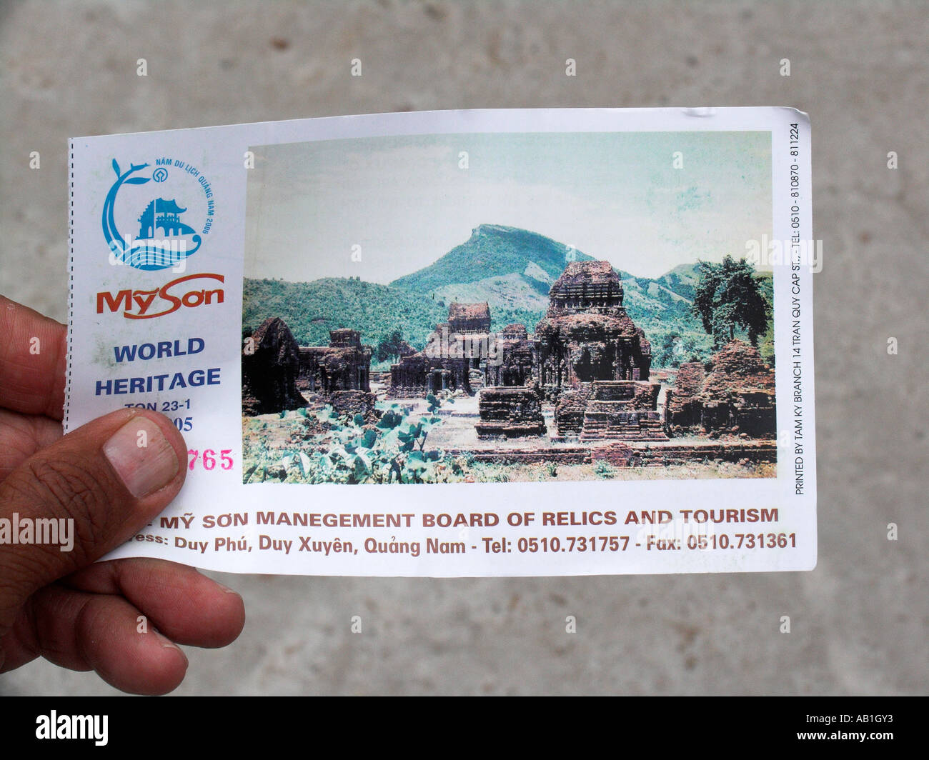 Entry ticket to Cham temple archaeological site My Son near Hoi An Vietnam Stock Photo