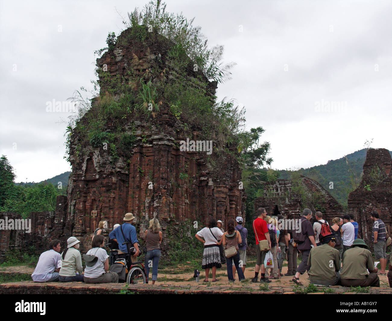 Visitors arrive to tour the Cham temple archaeological site My Son near Hoi An Vietnam Stock Photo
