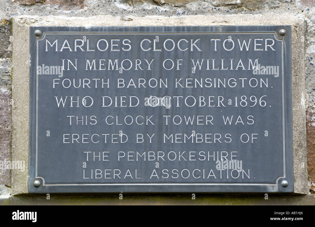 Memorial plaque on clock tower in the village of Marloes Pembrokeshire