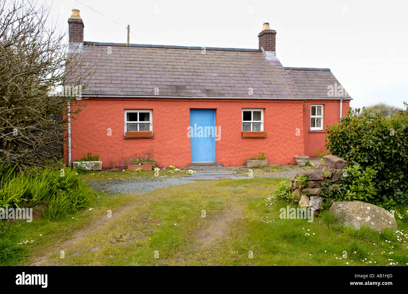 Typical single story detached cottage Pembrokeshire West Wales UK Stock