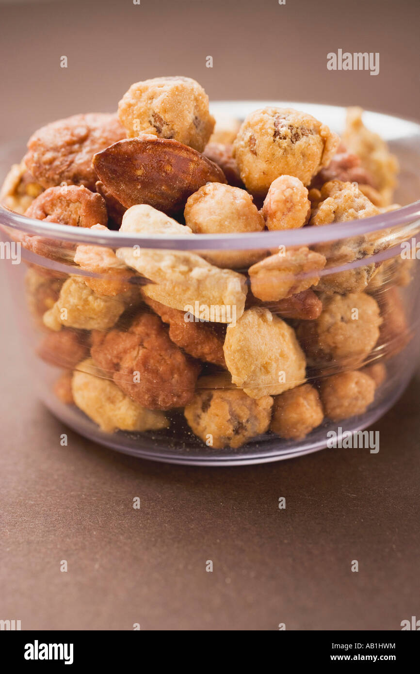 Mixed nuts to nibble in glass bowl FoodCollection Stock Photo Alamy