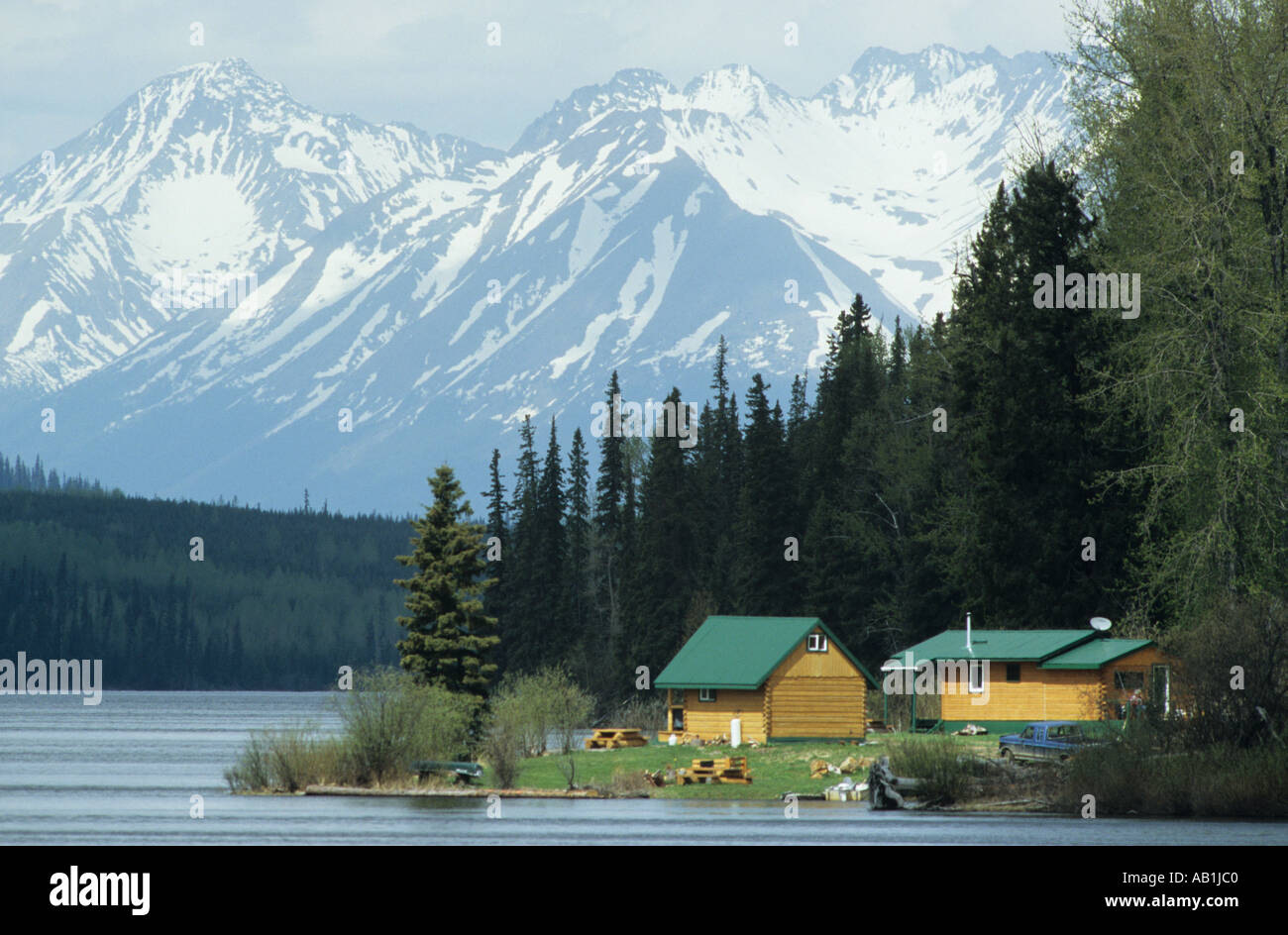 Cabins at Chapman Lake BC Stock Photo Alamy