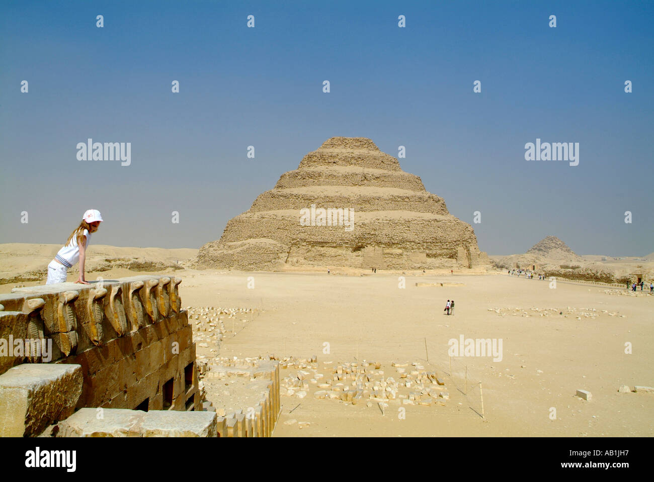 Child at The Step Pyramid of Djoser at Saqqara, Egypt Stock Photo